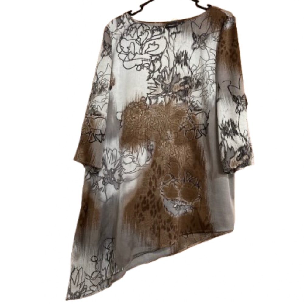 Chico’s Travelers Collection Brown Multi Abstract Print Lightweight Tunic Sz-XL